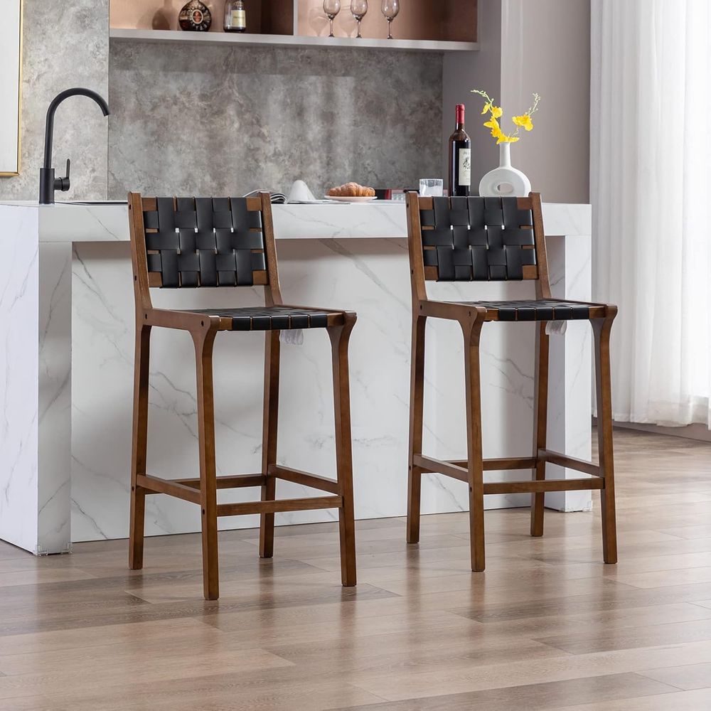 Home Bar Stools - Set 2 Kursi Bar Kayu, Jok