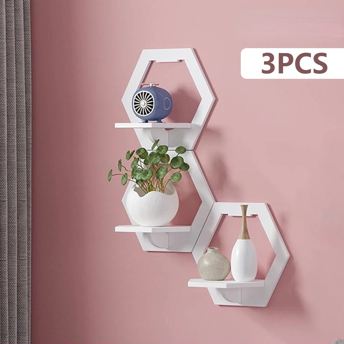 Home Bar Shelf - 3 buah rak dinding segi enam