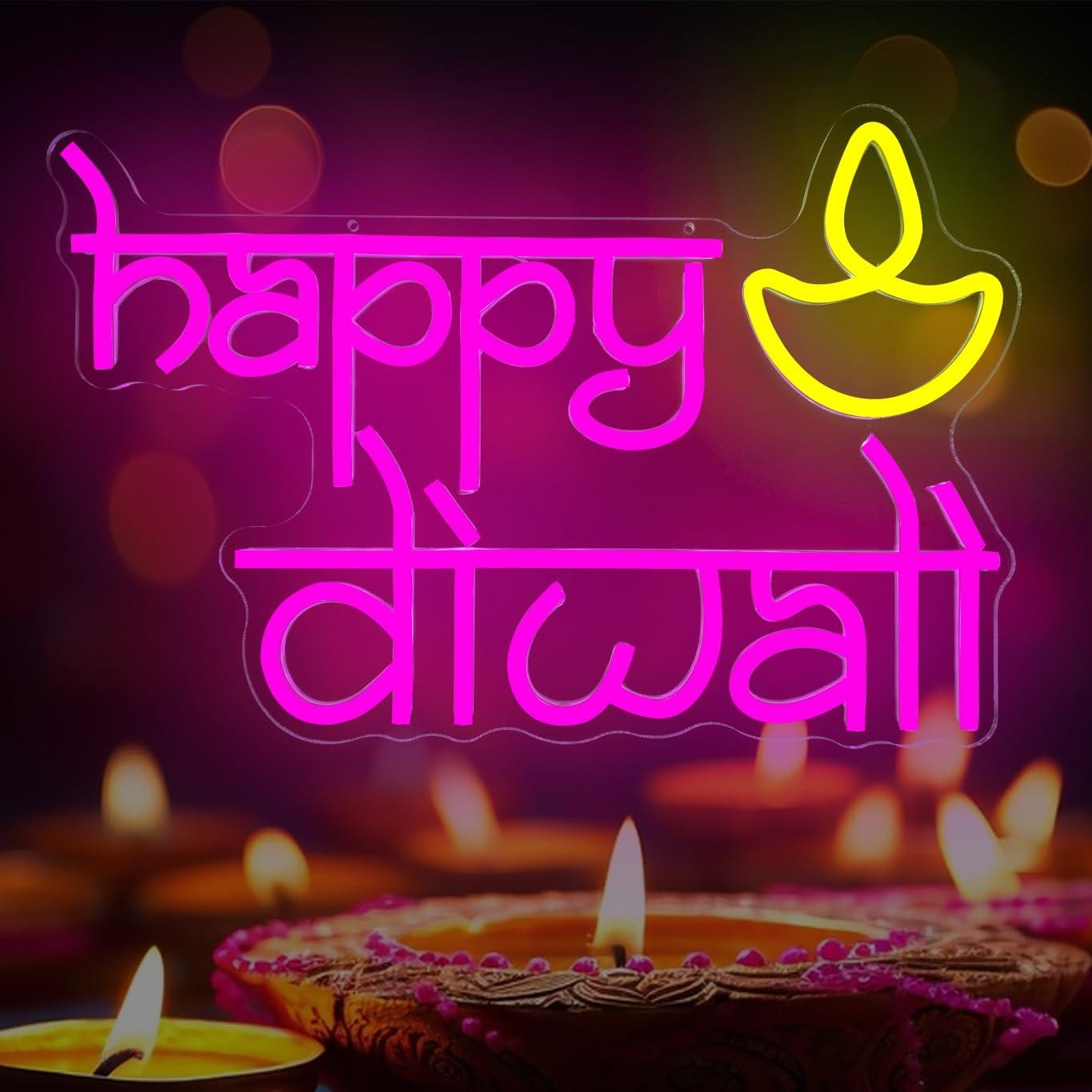 Home Bar Signs - Lampu Neon LED Happy Diwali Bertenaga