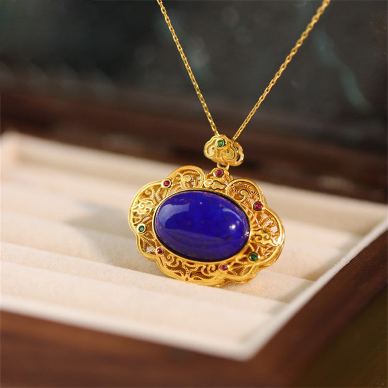 Bar Cart Gold - Kalung lapis lazuli klasik rasa tinggi