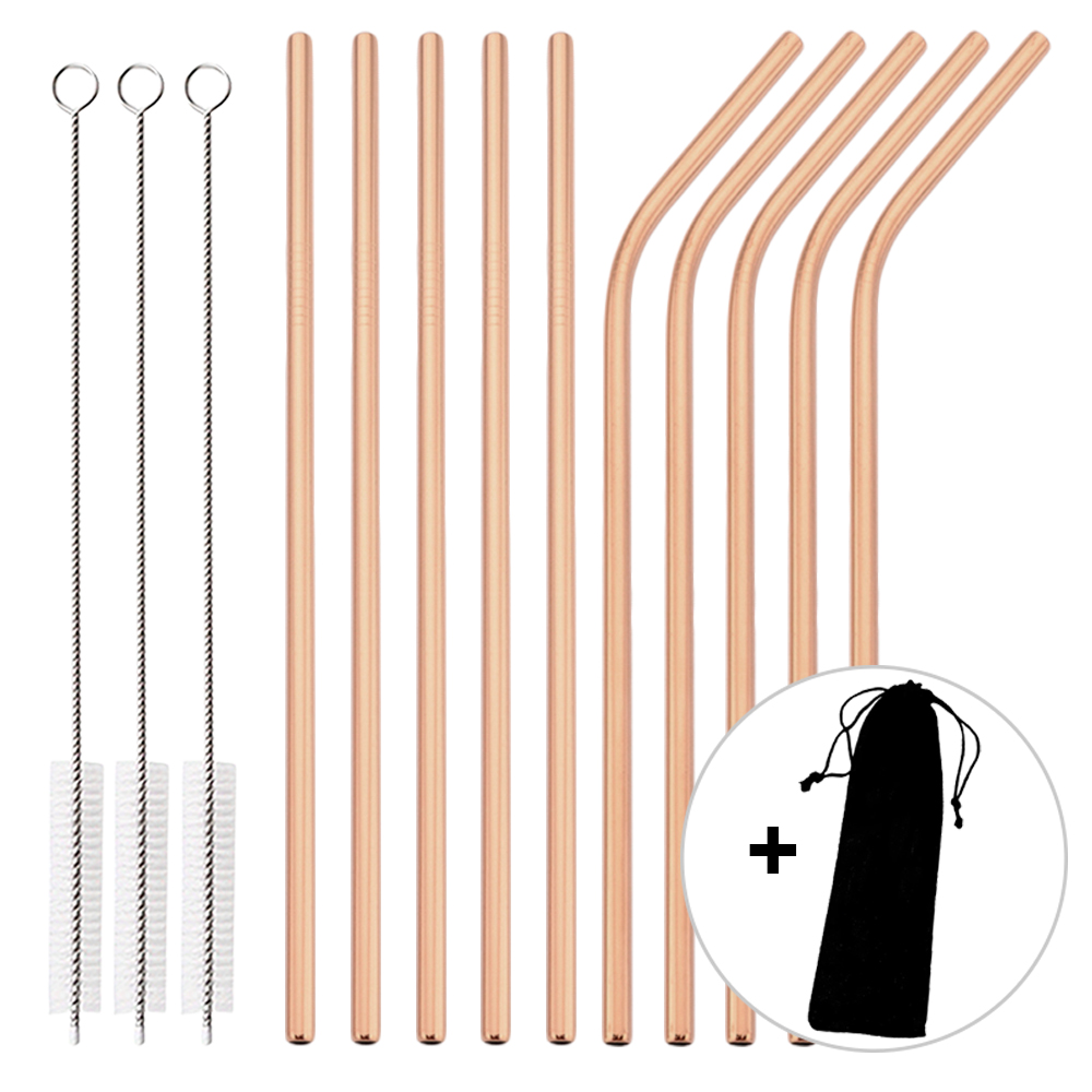 Home Bar Shelf - 14 Buah Set Sedotan Emas Mawar