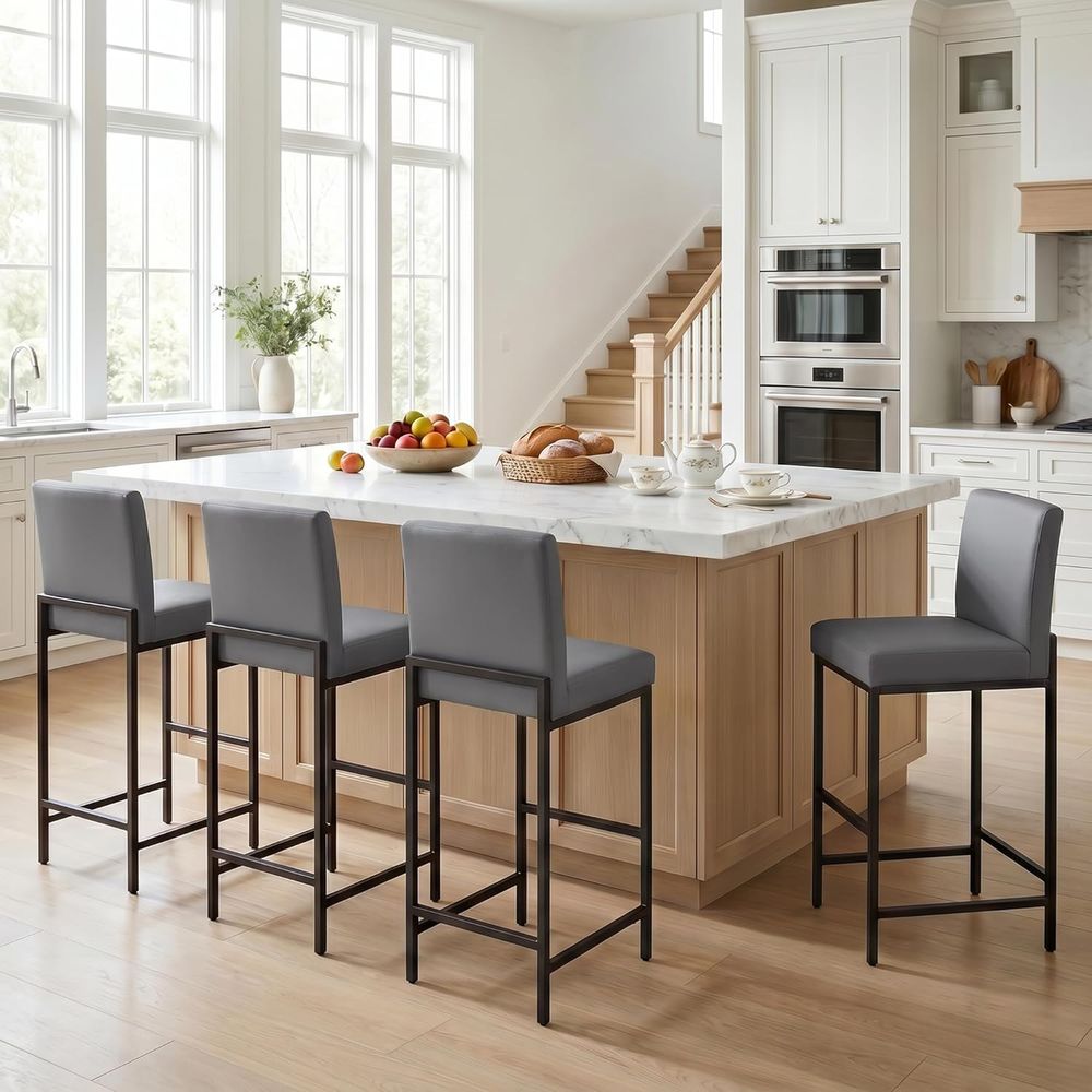 Home Bar Stools - Set 4 Kursi Bar Berlapis Kulit