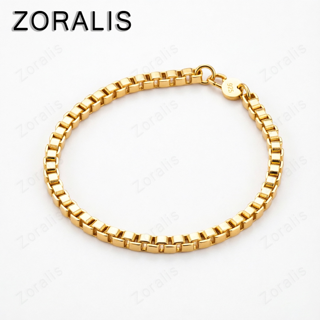 Bar Cart Gold - Gelang Rantai Kotak Emas 18K 4mm