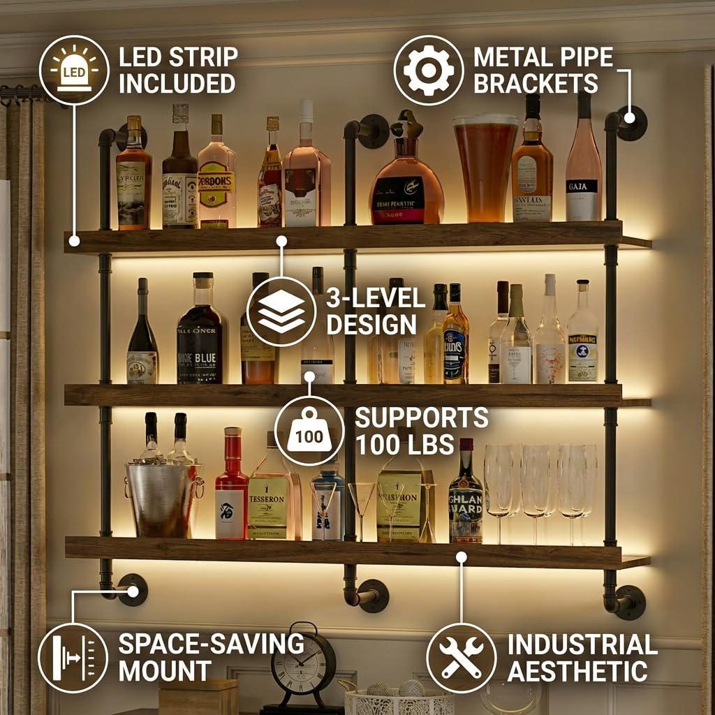 Rak Anggur Dinding dengan Lamp - Home Bar Shelf ulasan dan harga