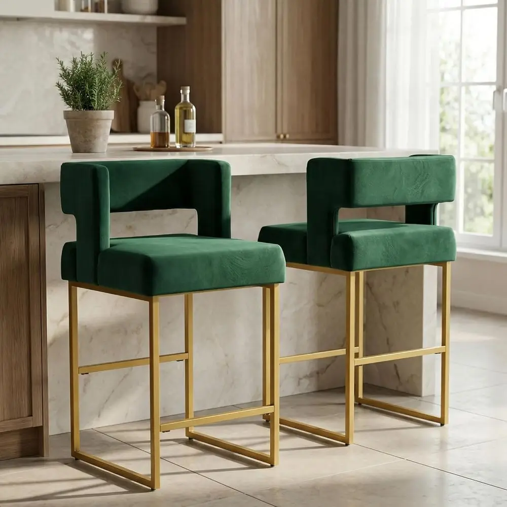 Set 2 Kursi Bar Beludru Hijau  - Home Bar Stools ulasan dan harga